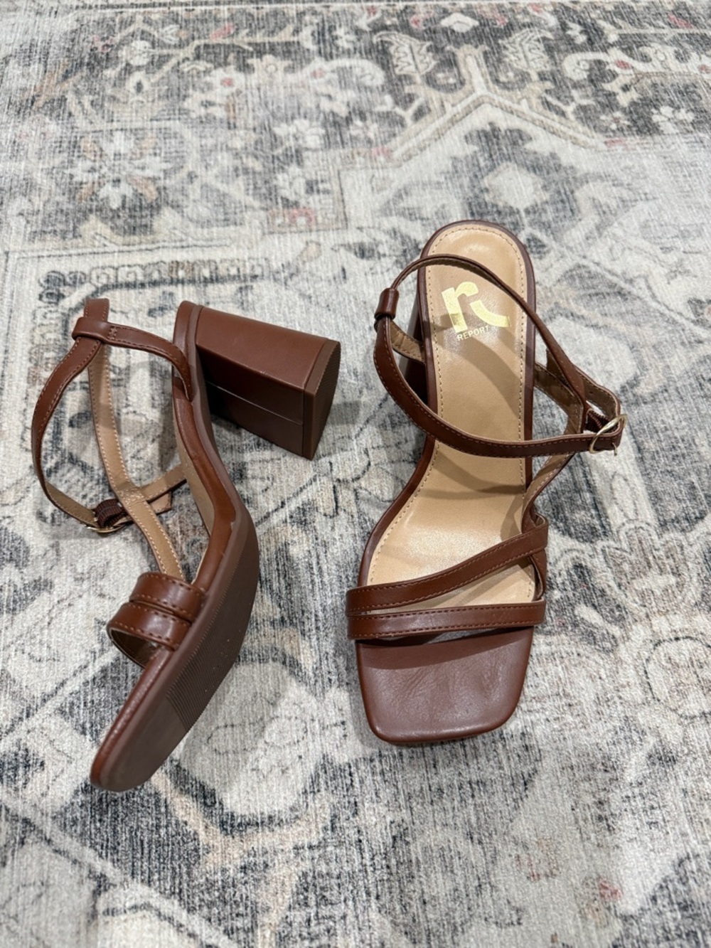 Report Brown Strappy Block Heel Sandals